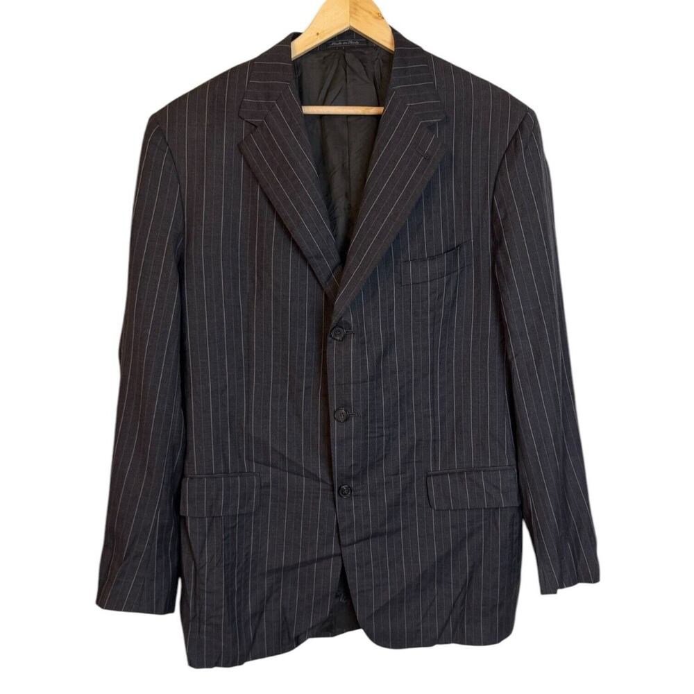 Isaia Napoli Gray Striped Wool Blazer Sport Coat Size 56 IT - 46 US